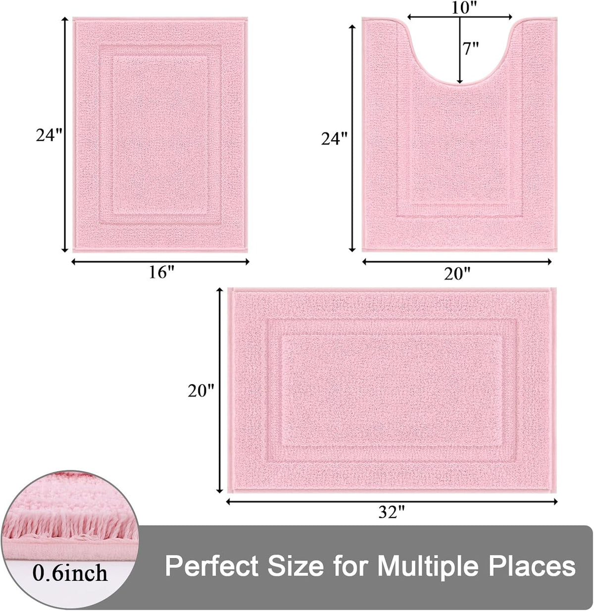 Pink Bathroom Rugs Sets 3 Piece Bath Mat U Shaped Toilet Rug