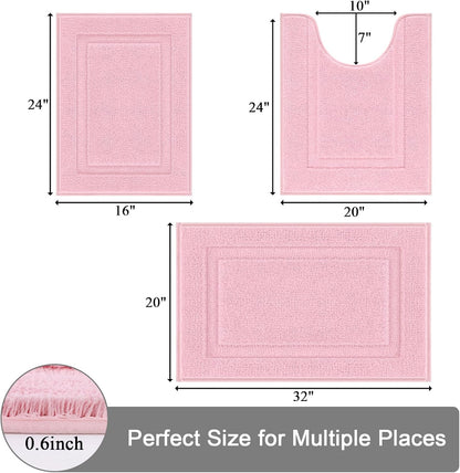 Pink Bathroom Rugs Sets 3 Piece Bath Mat U Shaped Toilet Rug