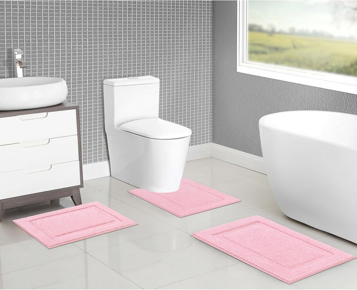 Pink Bathroom Rugs Sets 3 Piece Bath Mat U Shaped Toilet Rug