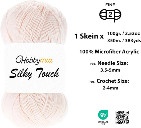 Silky Touch Acrylic Yarn - Soft Sport Weight Yarn for Crochet & Knitting - 100g / 383yds - 100% Microfiber Acrylic - Lightweight Fine Smooth Yarn(Pink - Light Peach, 1 Skein)