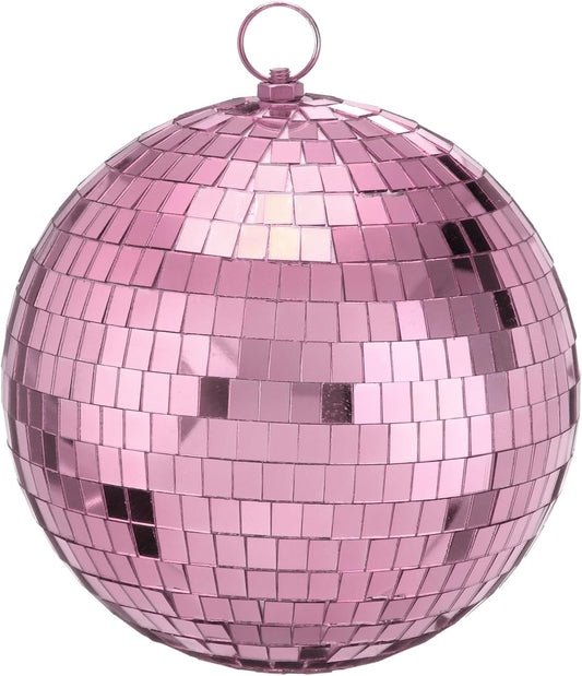 Disco Ball Mirror Ball, 8 Inch Hanging Disco Balls with Hanging Ring for Party Dance Wedding Stage Festival Christmas Club Home Decoration, Pink