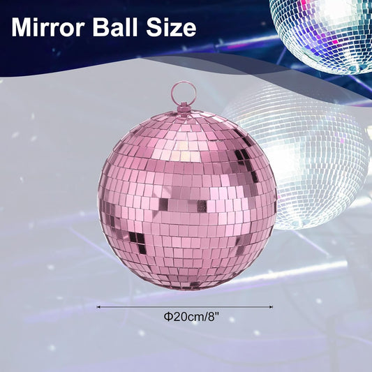 Disco Ball Mirror Ball, 8 Inch Hanging Disco Balls with Hanging Ring for Party Dance Wedding Stage Festival Christmas Club Home Decoration, Pink