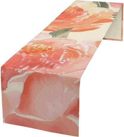 Peach Peony Table Runner 13x72 Inch Linens Burlap Table Runner with Tassels Boho Farmhouse Table Runner for Kitchen Home Christmas Halloween Party Table Decor Tablecloth