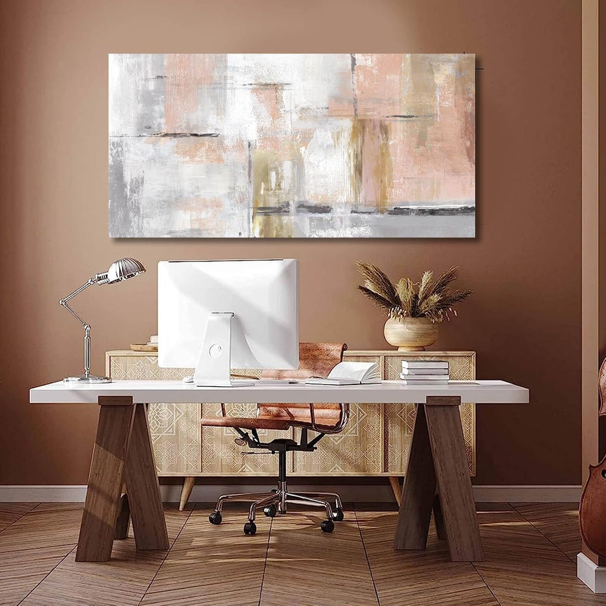 Canvas Art Gold Wall Decor for Girl Pink Pictures for Living Room Wall Decoration Abstract Wall Art White Modern Painting Pictures 20"x40"