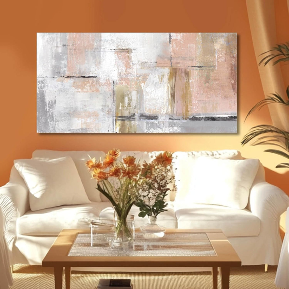 Canvas Art Gold Wall Decor for Girl Pink Pictures for Living Room Wall Decoration Abstract Wall Art White Modern Painting Pictures 20"x40"