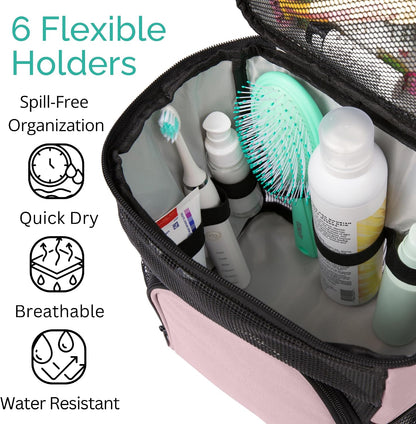 College Dorm Room Essentials for Girls - Original Shower Caddy Dorm - Portable, Durable, Roomy, Foldable Water Resistant Shower Bag in Light Pink with Metal Hook for Hanging (Blush Pink)