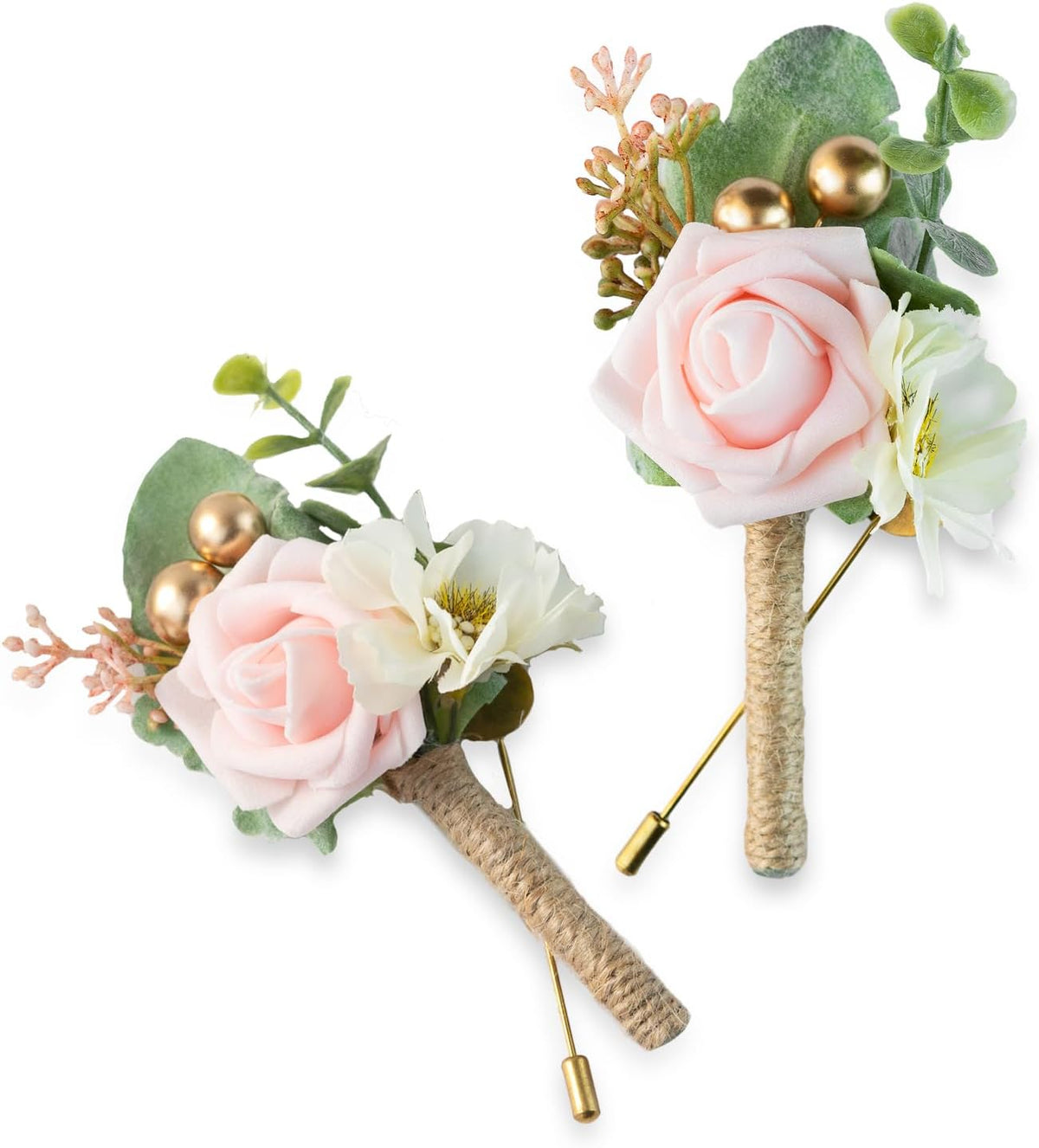 Boutonniere for Men Wedding, Groom Groomsman Artificial Rose Flowers for Wedding Anniversary Celebration,Prom,Party,Home Decoration Set of 2 (Blush)