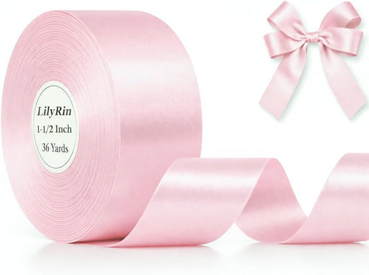 Pale Pink Ribbon 1-1/2 Inch 36 Yards Baby Shower Decor, Easter Wide Pastel Fabric Ribbon Roll for Gift Wrapping, Wedding Decorations, Hair Bows, Floral Arrangements & DIY Crafts