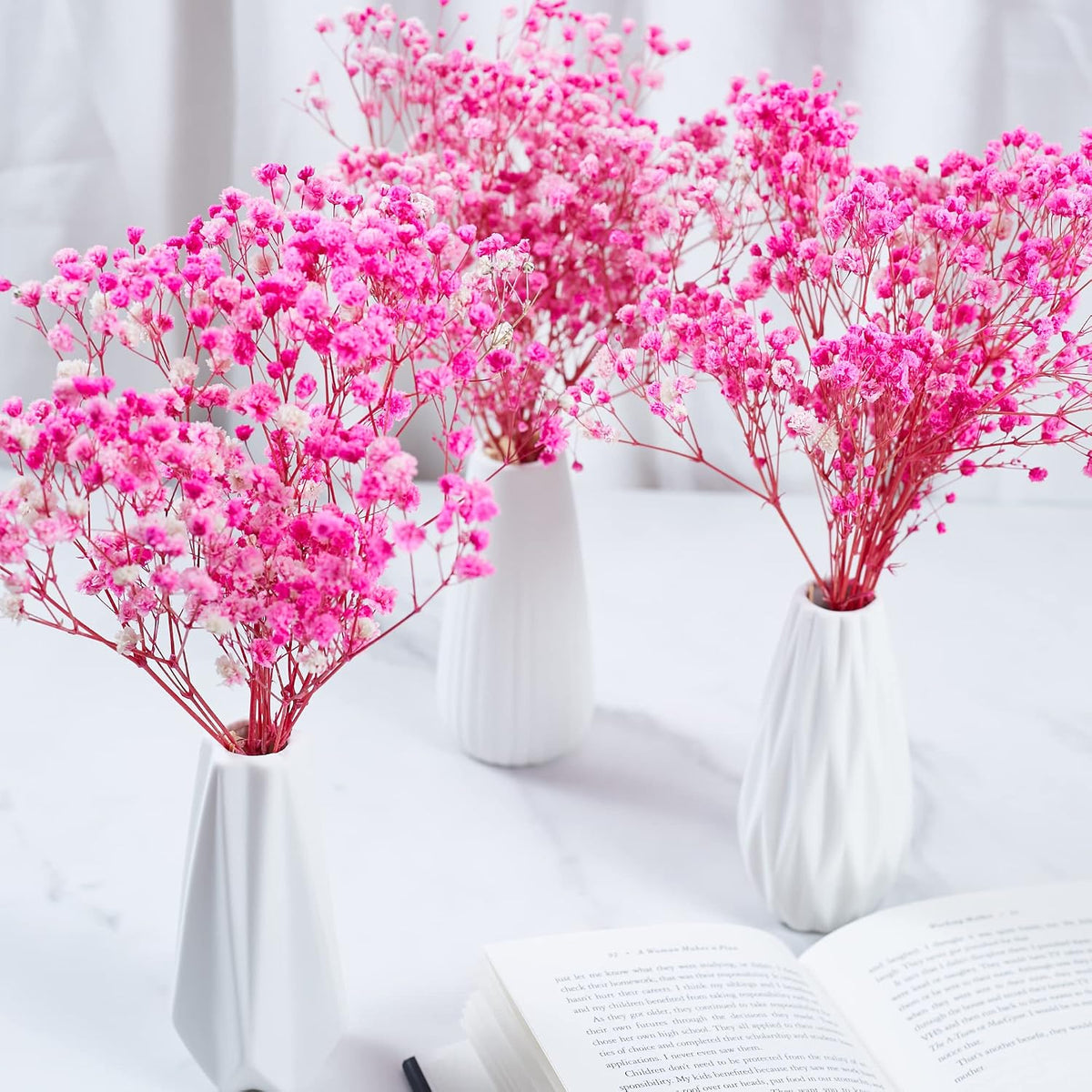 Preserved Baby's Breath 3 Bunches, 100% Natrual Fresh Gypsophila Long Lasting Flowers for Vase Arrangements Home Decoration Photo Props Parties and Weddings, DIY Décor-Pink