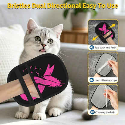 Breast Cancer Awareness Pink Ribbon Feather Pet Hair Removal Glove Dogs Hair Remover Glove Cats Fur Removal Tool with Hanging Loop for Couch 6.7X9.5 in