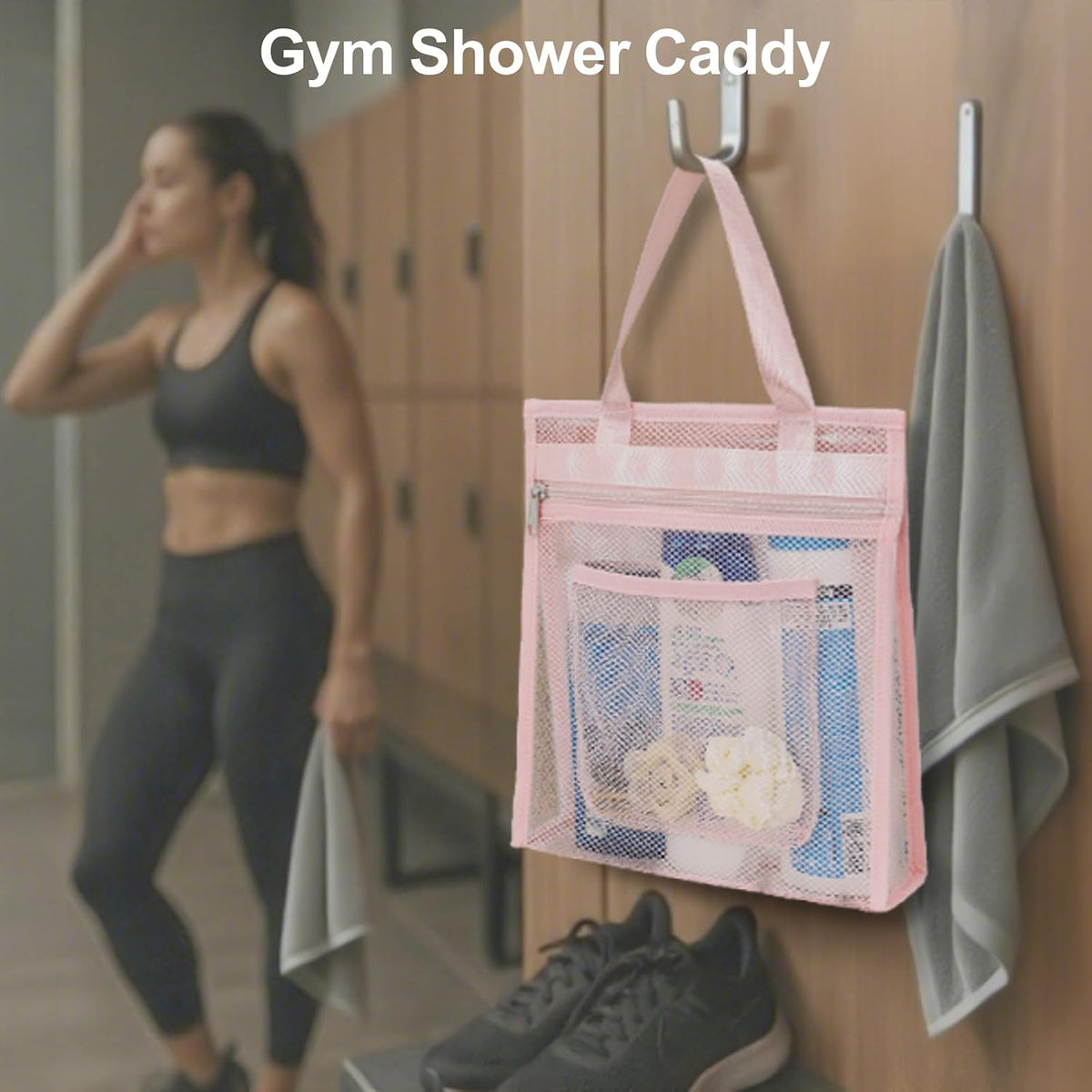 Small Mesh Shower Caddy Portable - Zipper Gym Shower Bag for Travel, Pink