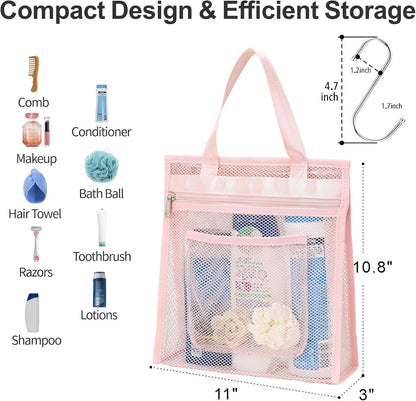 Small Mesh Shower Caddy Portable - Zipper Gym Shower Bag for Travel, Pink