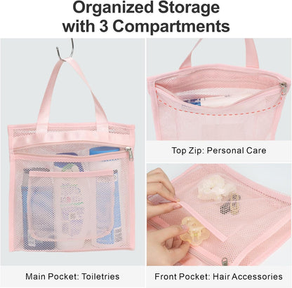 Small Mesh Shower Caddy Portable - Zipper Gym Shower Bag for Travel, Pink