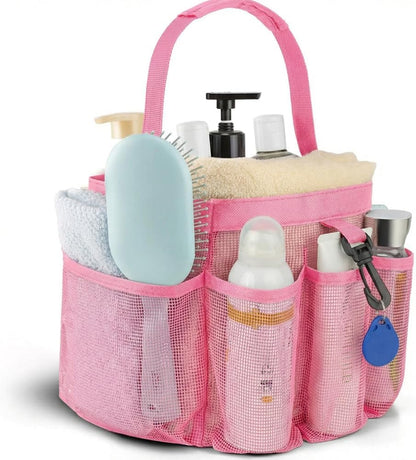 Mesh Shower Caddy Portable for College Dorm Room Essentials,Hanging Shower Caddy Dorm Basket with 8 Pockets,Quick Dry Shower Bag for Bathroom,Beach,Swimming,Gym (Light Pink)