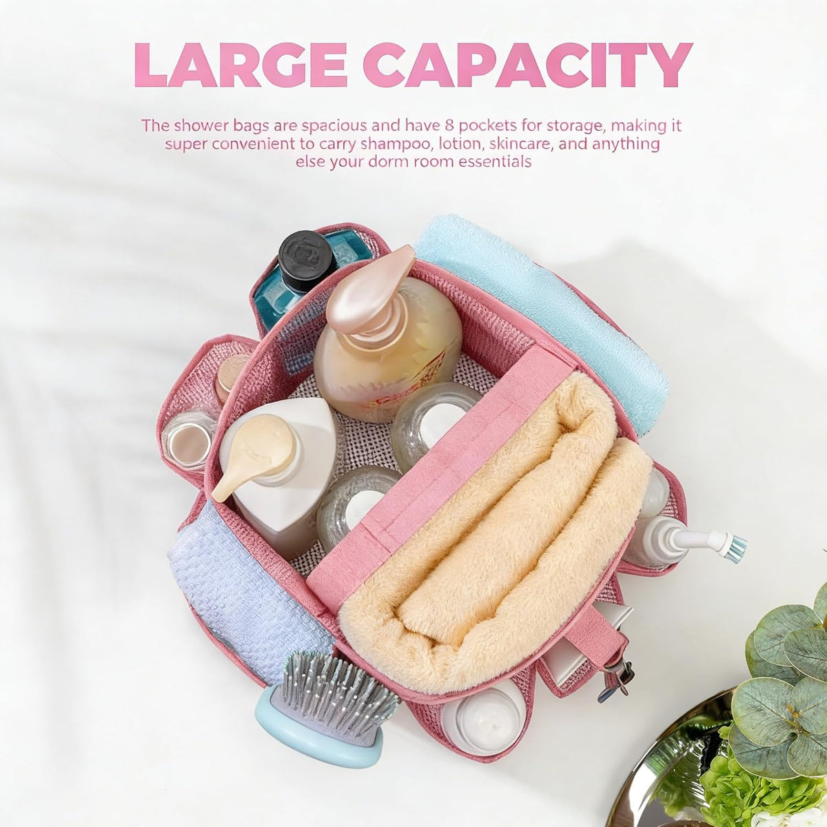 Mesh Shower Caddy Portable for College Dorm Room Essentials,Hanging Shower Caddy Dorm Basket with 8 Pockets,Quick Dry Shower Bag for Bathroom,Beach,Swimming,Gym (Light Pink)