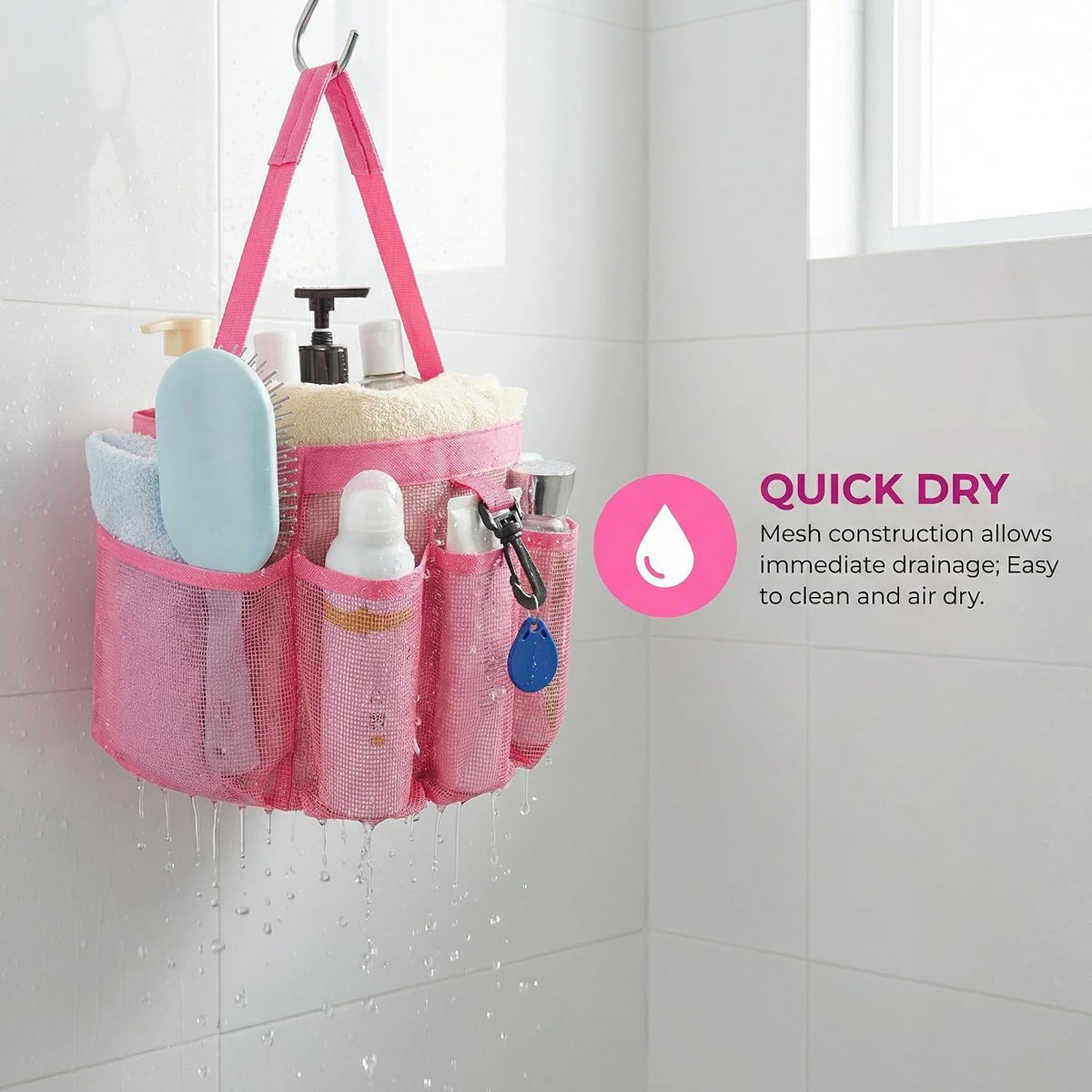 Mesh Shower Caddy Portable for College Dorm Room Essentials,Hanging Shower Caddy Dorm Basket with 8 Pockets,Quick Dry Shower Bag for Bathroom,Beach,Swimming,Gym (Light Pink)