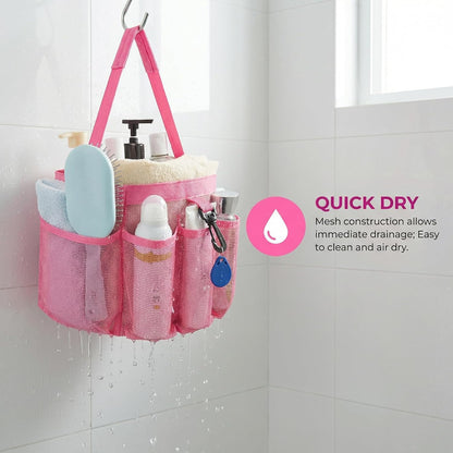 Mesh Shower Caddy Portable for College Dorm Room Essentials,Hanging Shower Caddy Dorm Basket with 8 Pockets,Quick Dry Shower Bag for Bathroom,Beach,Swimming,Gym (Light Pink)