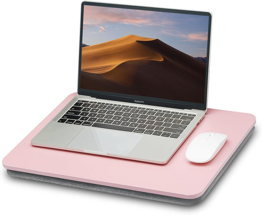 Portable Lap Laptop Desk with Pillow Cushion, Fits up to 15.6 inch Laptop, Lap Stand for Bed & Couch & Carpet, Book Tablet/Drawing Board/Computer Laptop Stand - Pink