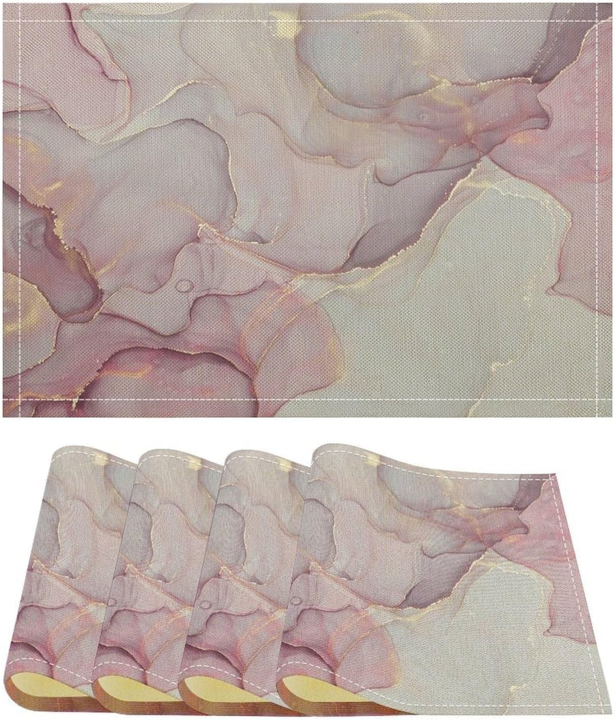 Pink Marble Placemat,Modern Luxury Abstract Geometric Line Pink White Cherry Blossom Textured Heat Resistant Washable Placemat for Party Kitchen Dining Table Decoration Set of 4 12x18in