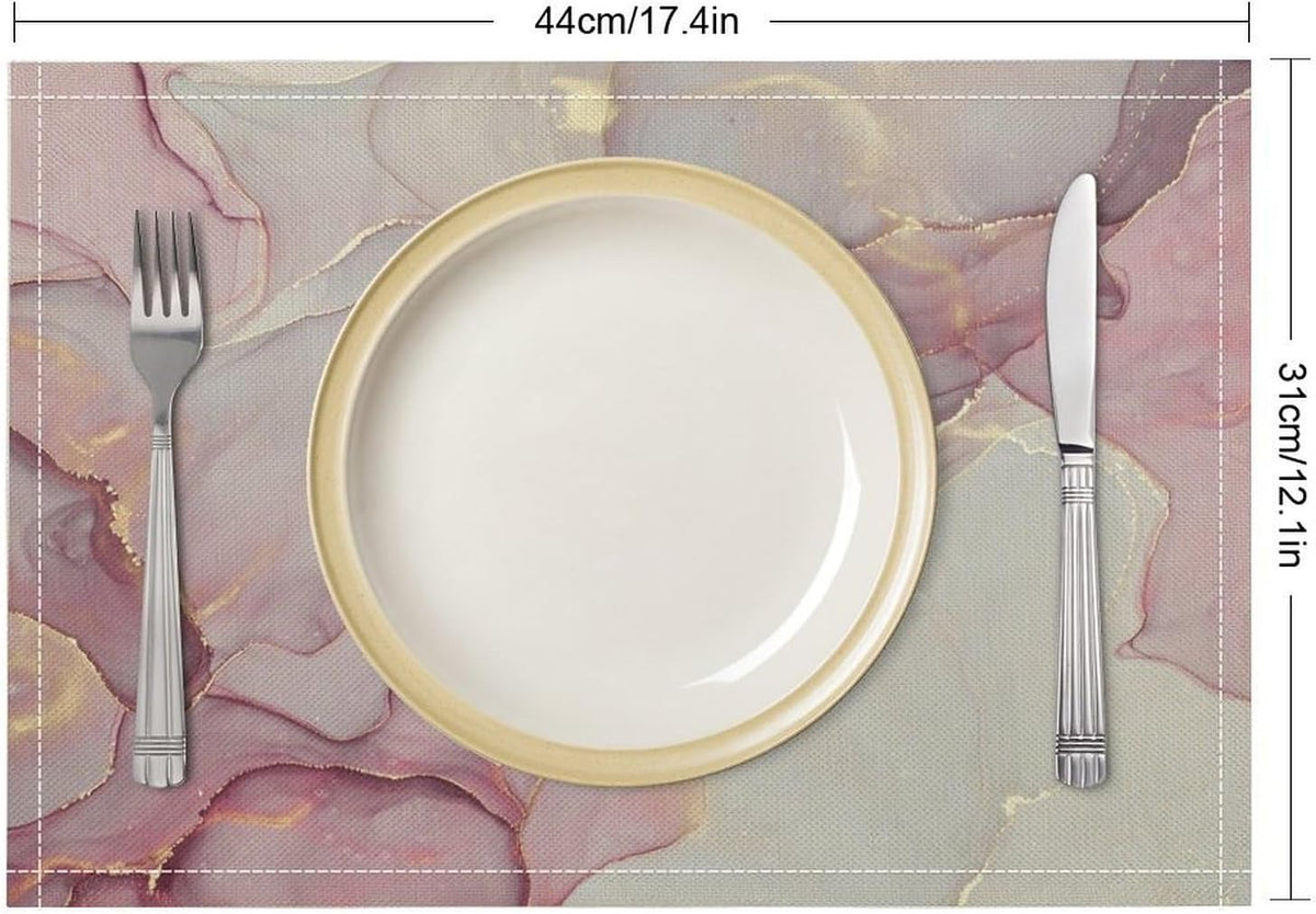 Pink Marble Placemat,Modern Luxury Abstract Geometric Line Pink White Cherry Blossom Textured Heat Resistant Washable Placemat for Party Kitchen Dining Table Decoration Set of 4 12x18in