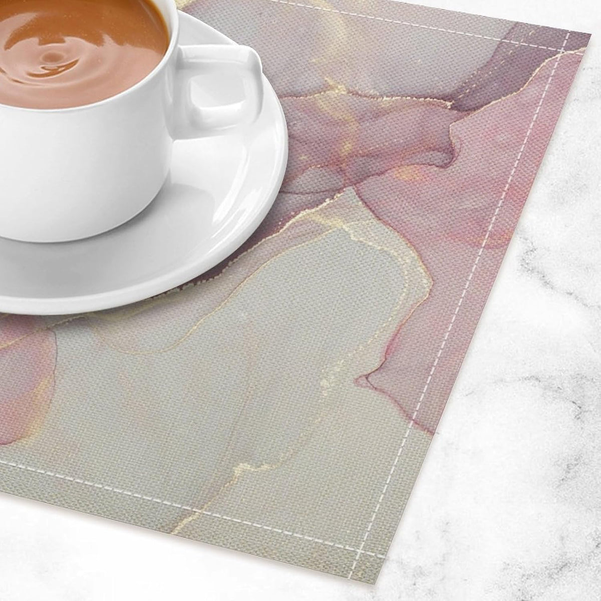 Pink Marble Placemat,Modern Luxury Abstract Geometric Line Pink White Cherry Blossom Textured Heat Resistant Washable Placemat for Party Kitchen Dining Table Decoration Set of 4 12x18in