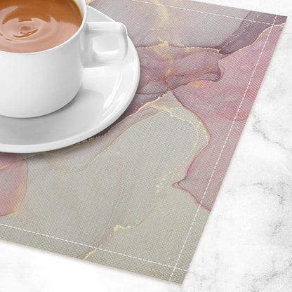 Pink Marble Placemat,Modern Luxury Abstract Geometric Line Pink White Cherry Blossom Textured Heat Resistant Washable Placemat for Party Kitchen Dining Table Decoration Set of 4 12x18in