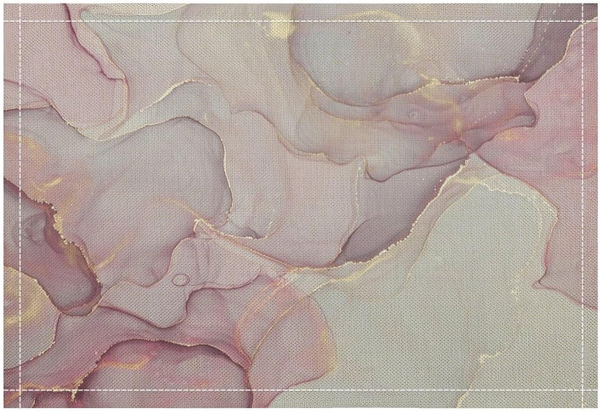 Pink Marble Placemat,Modern Luxury Abstract Geometric Line Pink White Cherry Blossom Textured Heat Resistant Washable Placemat for Party Kitchen Dining Table Decoration Set of 4 12x18in