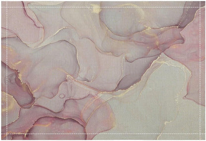 Pink Marble Placemat,Modern Luxury Abstract Geometric Line Pink White Cherry Blossom Textured Heat Resistant Washable Placemat for Party Kitchen Dining Table Decoration Set of 4 12x18in