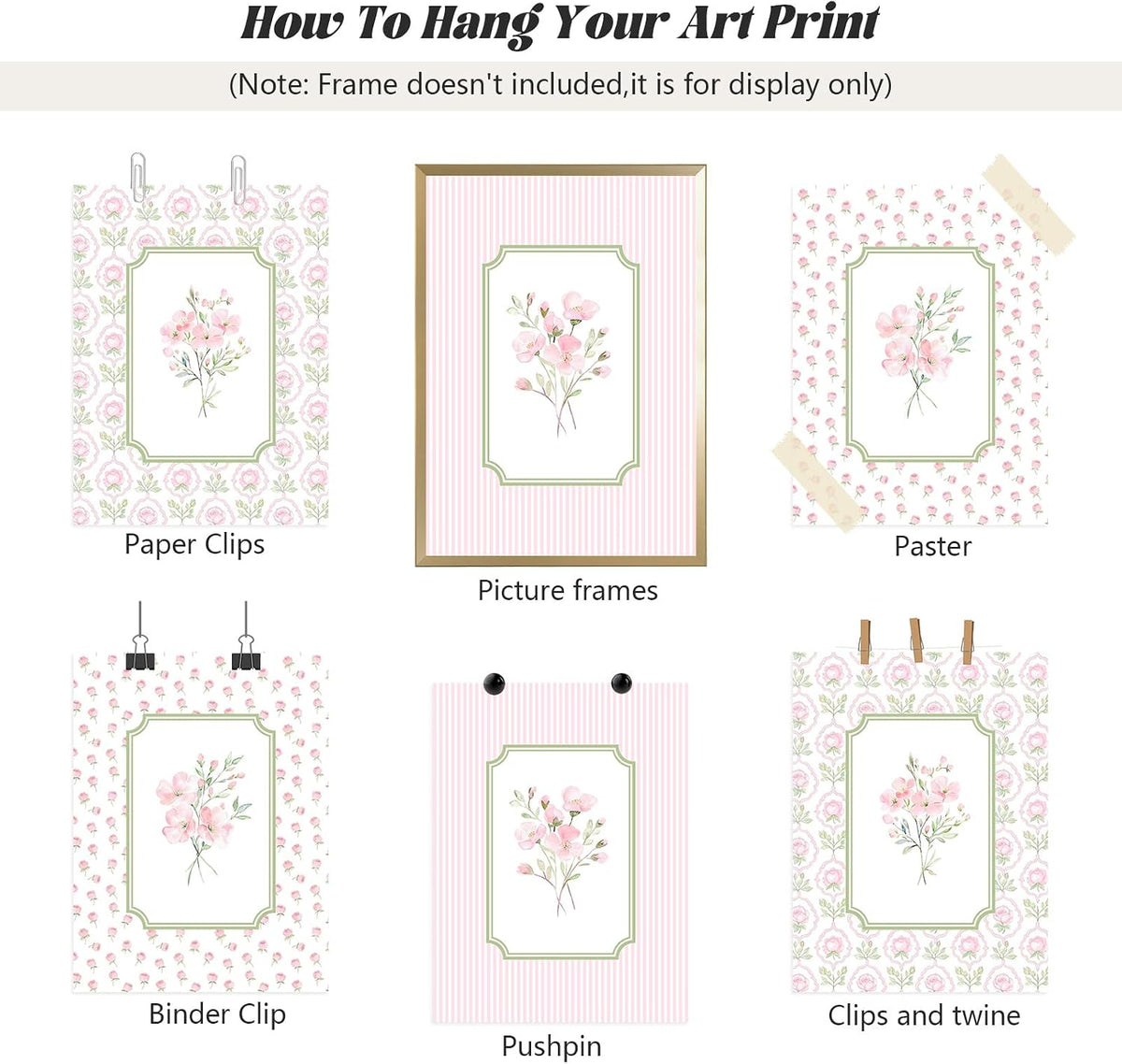Pink Floral Wall Art Nursery Flower Canvas Wall Decor Baby Girl Wildflower Pictures Aesthetic Striped Botanical Poster Prints Pink Green Floral Painting Artwork for Girl Room 12x16 Inch Unframed 3Pcs