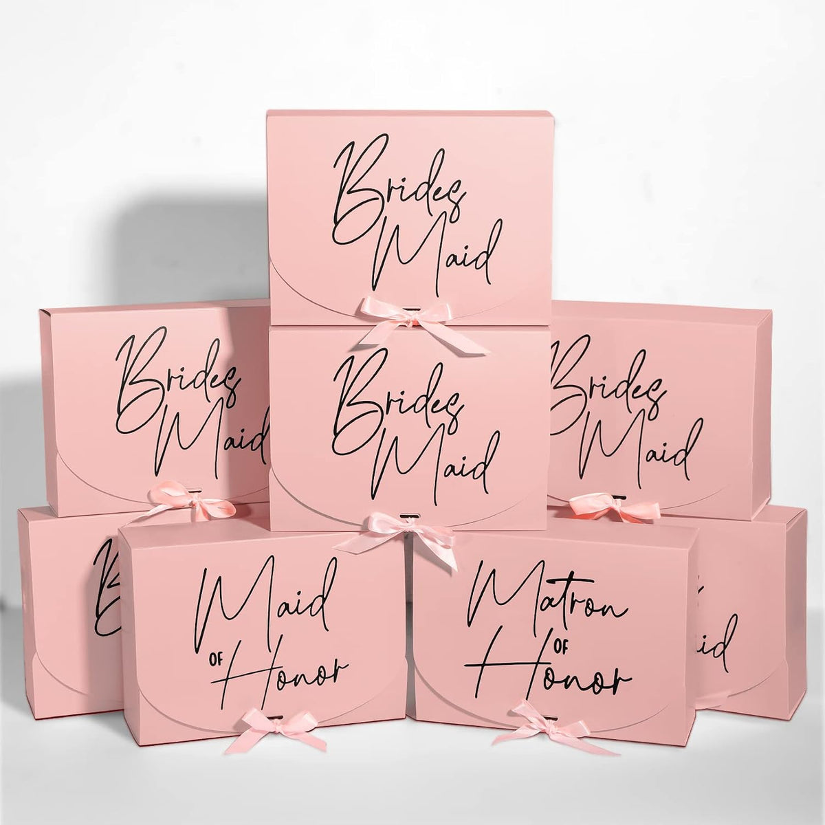 8 Pack Pink Bridesmaid Proposal Box with Ribbon, 7.87 x 10.6 Inch
