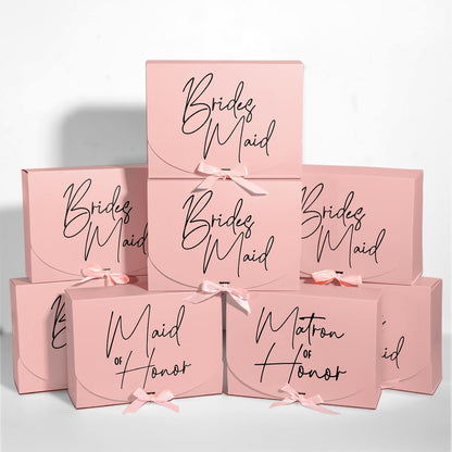 8 Pack Pink Bridesmaid Proposal Box with Ribbon, 7.87 x 10.6 Inch