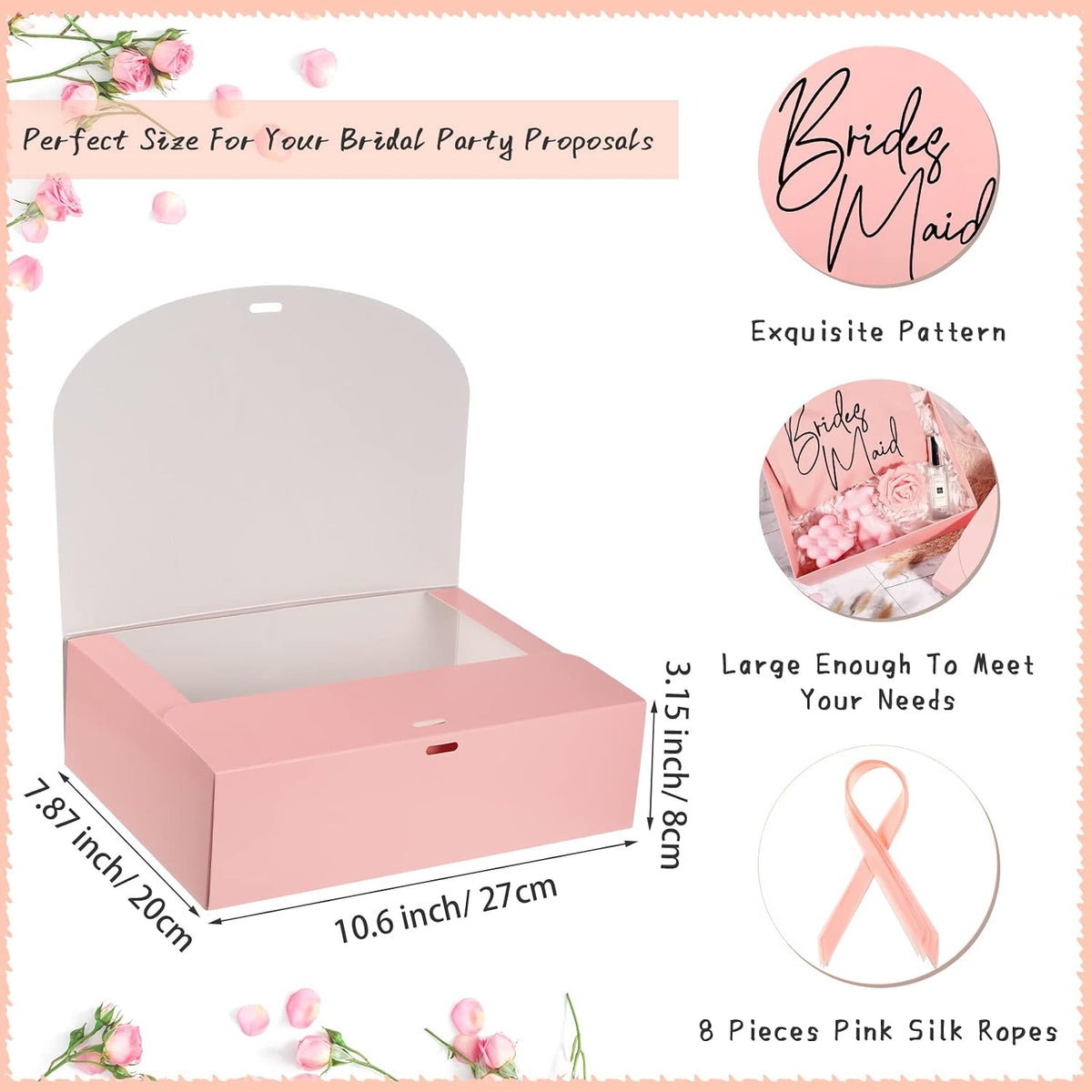 8 Pack Pink Bridesmaid Proposal Box with Ribbon, 7.87 x 10.6 Inch