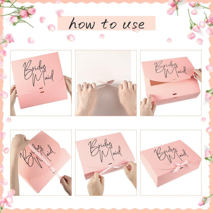 8 Pack Pink Bridesmaid Proposal Box with Ribbon, 7.87 x 10.6 Inch