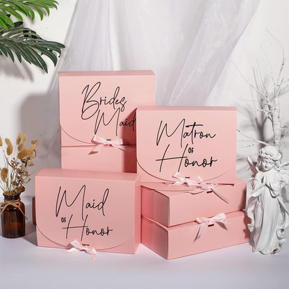 8 Pack Pink Bridesmaid Proposal Box with Ribbon, 7.87 x 10.6 Inch