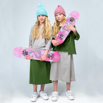 Skateboards for Beginners Kids Boys Girls Teens and Adults, 31 Inch Complete Standard Skateboards with 7-Layer Maple Double Kick Deck Unicorn and Skull Design