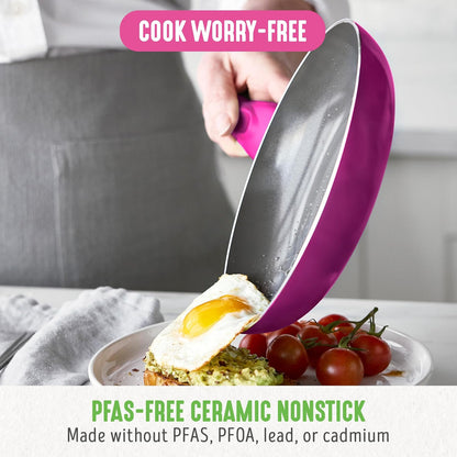 GreenLife Essentials 8" Frying Pan Skillet, PFAS-Free Ceramic Nonstick, Induction Ready Cookware, Dishwasher Safe, Magenta Pink