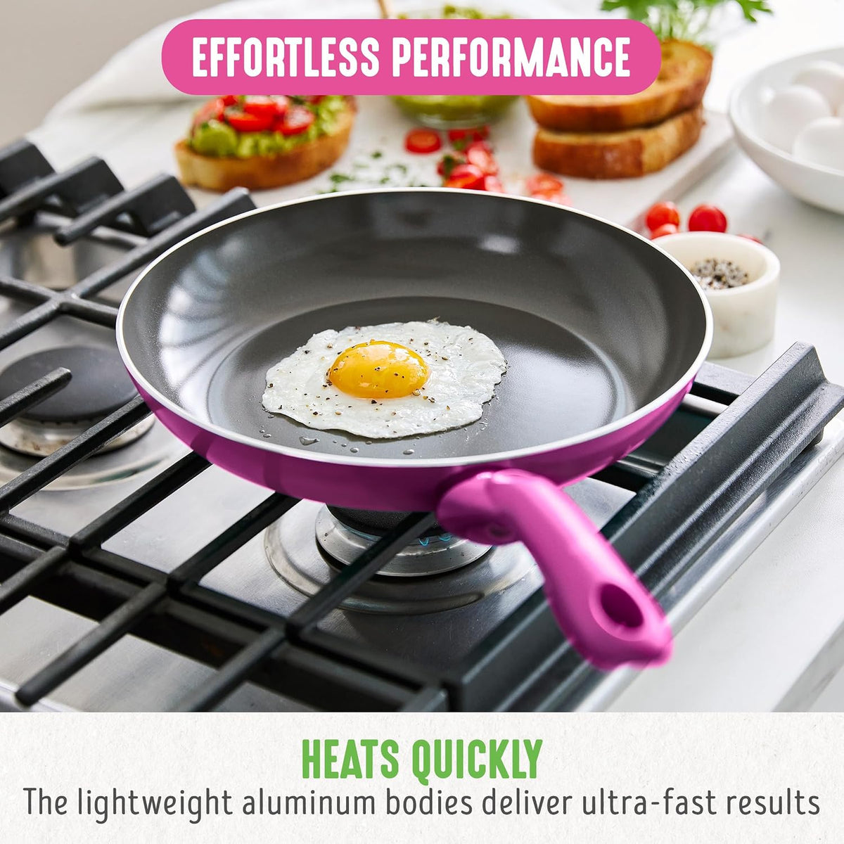 GreenLife Essentials 8" Frying Pan Skillet, PFAS-Free Ceramic Nonstick, Induction Ready Cookware, Dishwasher Safe, Magenta Pink