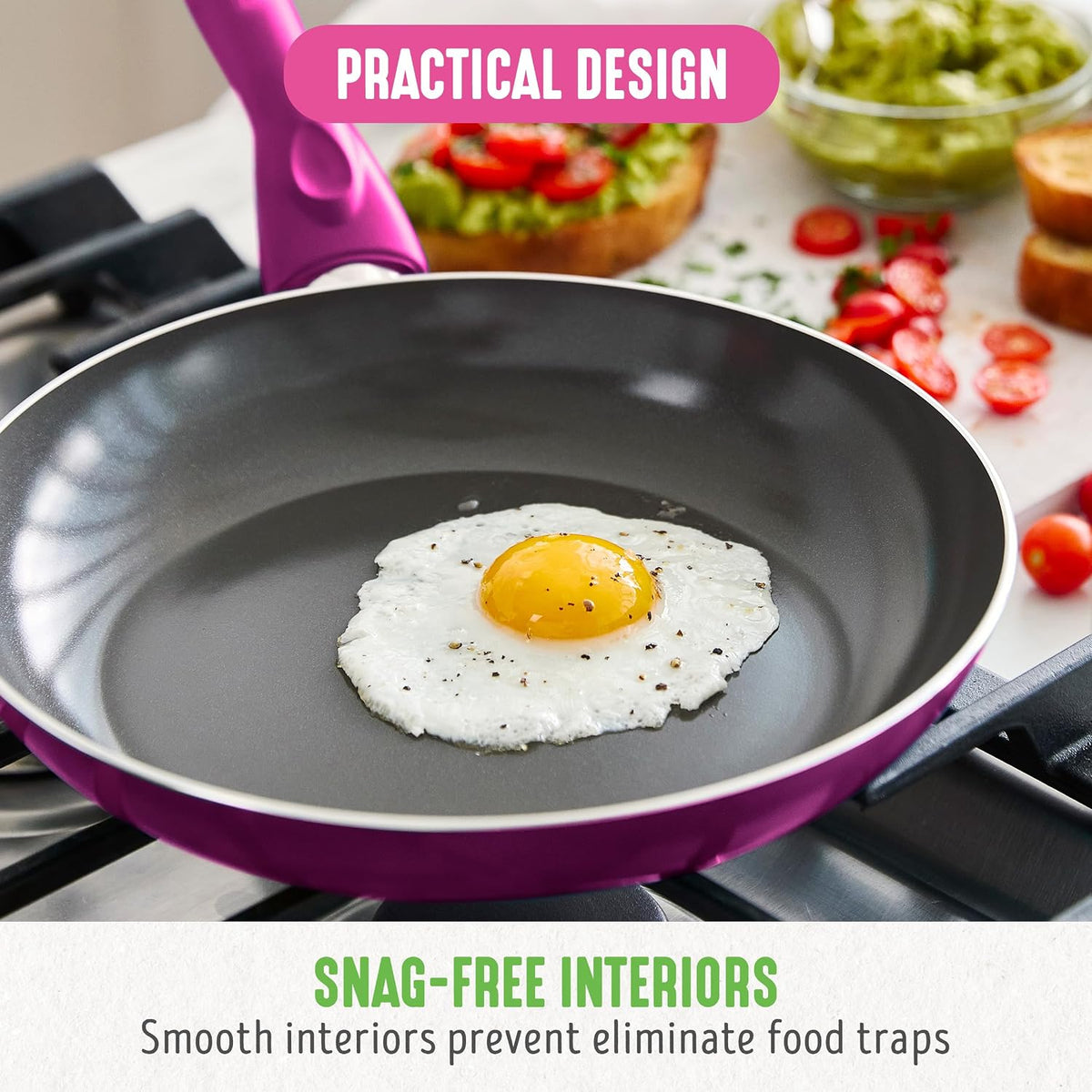 GreenLife Essentials 8" Frying Pan Skillet, PFAS-Free Ceramic Nonstick, Induction Ready Cookware, Dishwasher Safe, Magenta Pink