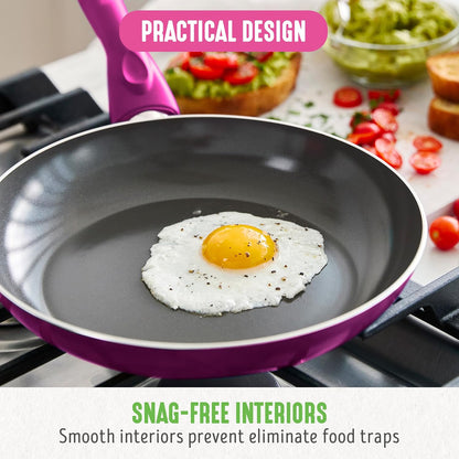 GreenLife Essentials 8" Frying Pan Skillet, PFAS-Free Ceramic Nonstick, Induction Ready Cookware, Dishwasher Safe, Magenta Pink