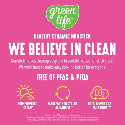 GreenLife Essentials 8" Frying Pan Skillet, PFAS-Free Ceramic Nonstick, Induction Ready Cookware, Dishwasher Safe, Magenta Pink