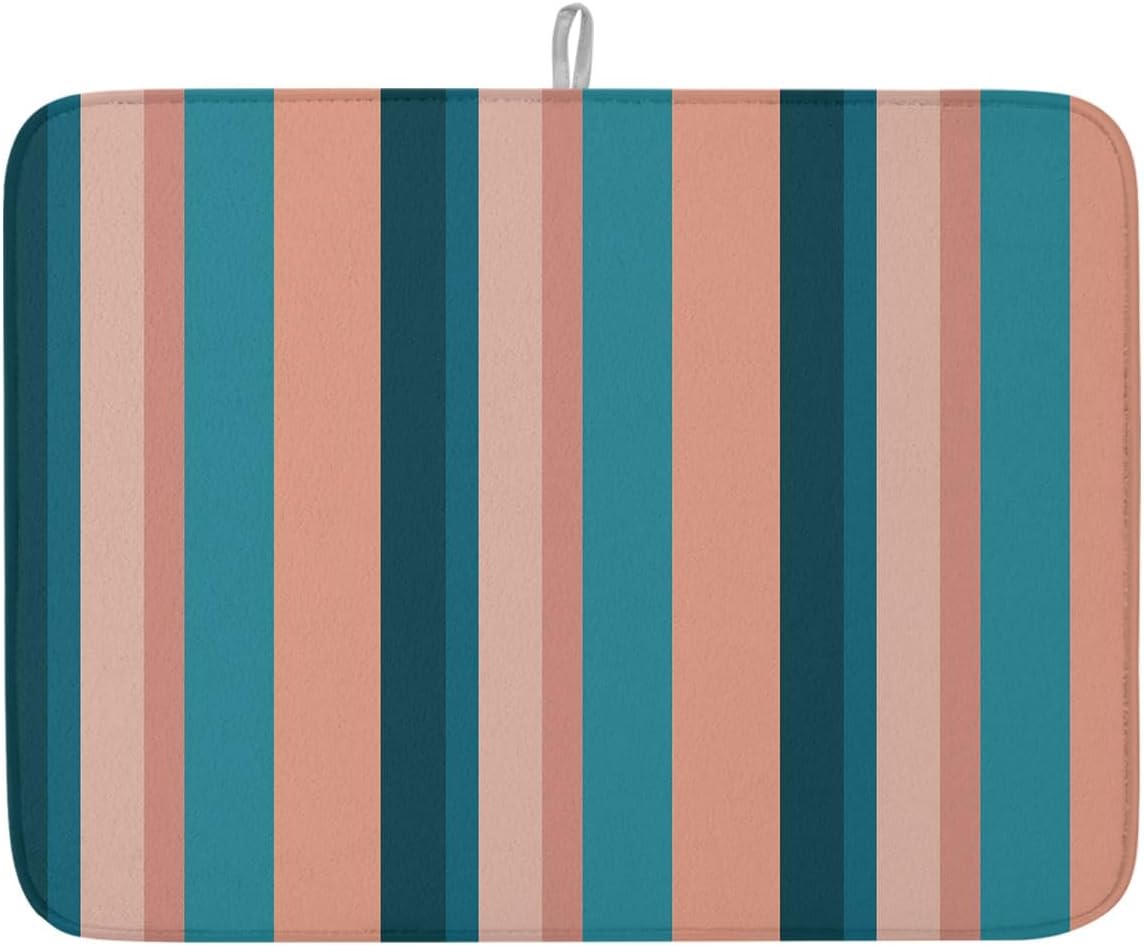 Dish Drying Mat Light Blue Pink Stripes Absorbent Dish Drying Mat Pad for Kitchen Countertops,Sinks,Dish Drainer Racks Geometric Vertical Striped Dish Drying Pad 18x24in