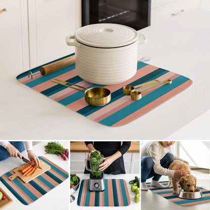 Dish Drying Mat Light Blue Pink Stripes Absorbent Dish Drying Mat Pad for Kitchen Countertops,Sinks,Dish Drainer Racks Geometric Vertical Striped Dish Drying Pad 18x24in