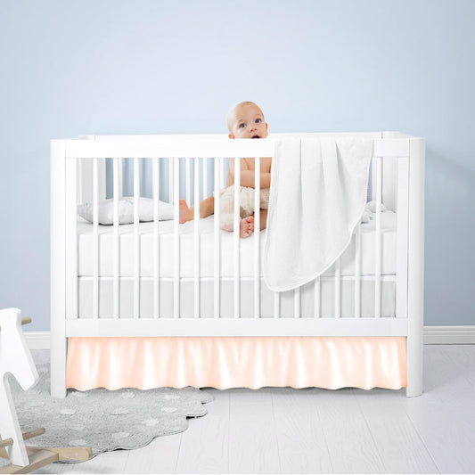 Ruffled Crib Bed Skirt Mini - 24x42 Inch Nursery Toddler Ruffle Bedding Skirt 14" Deep Drop for Baby Girls, Boys, Soft and Breathable Microfiber Crib Bed Skirt Peach