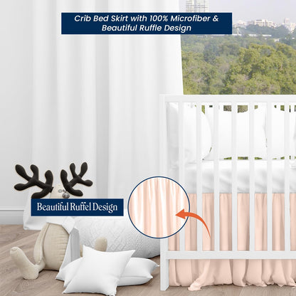 Ruffled Crib Bed Skirt Mini - 24x42 Inch Nursery Toddler Ruffle Bedding Skirt 14" Deep Drop for Baby Girls, Boys, Soft and Breathable Microfiber Crib Bed Skirt Peach