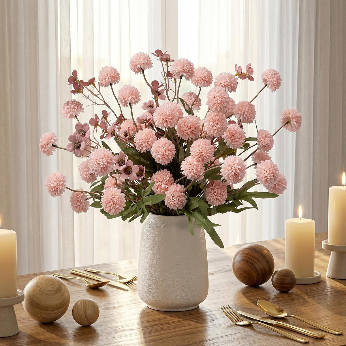 8PCS Pink Fake Flowers Artificial Chrysanthemum Faux Mums Matching 2PCS Rose Red Daisy Faux Flowers for Vase Fall Long Stems Flower Silk Flower for Home Decor Wedding Decor (20.5In,No Vase)