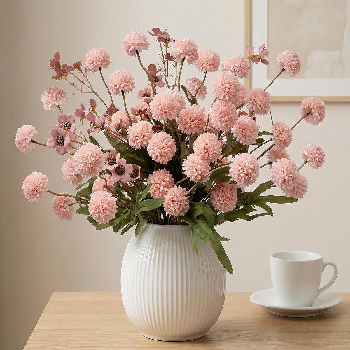 8PCS Pink Fake Flowers Artificial Chrysanthemum Faux Mums Matching 2PCS Rose Red Daisy Faux Flowers for Vase Fall Long Stems Flower Silk Flower for Home Decor Wedding Decor (20.5In,No Vase)