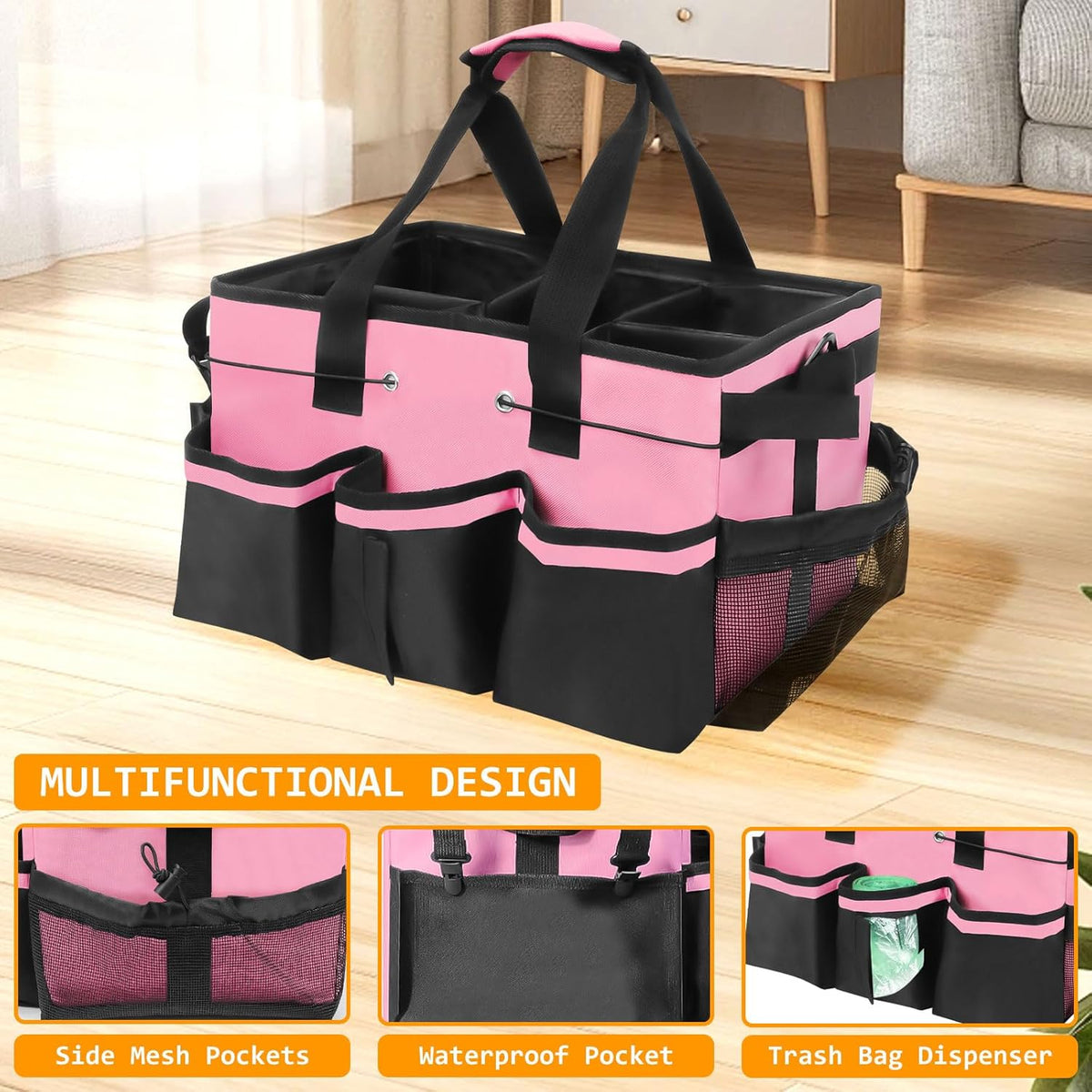 Cleaning Bags for Housekeepers, Cleaning Supply Caddy Under Sink (Pink)