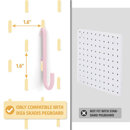 Pink Pegboard S Hooks for IKEA SKADIS, 16 Pack