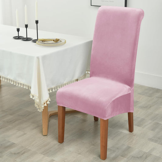 Stretch XL/Oversized Extra Large Velvet Dining Room Chair Covers for Kitchen Dining, Removable Washable Chair Protectors Slipcovers (Pink, 4)