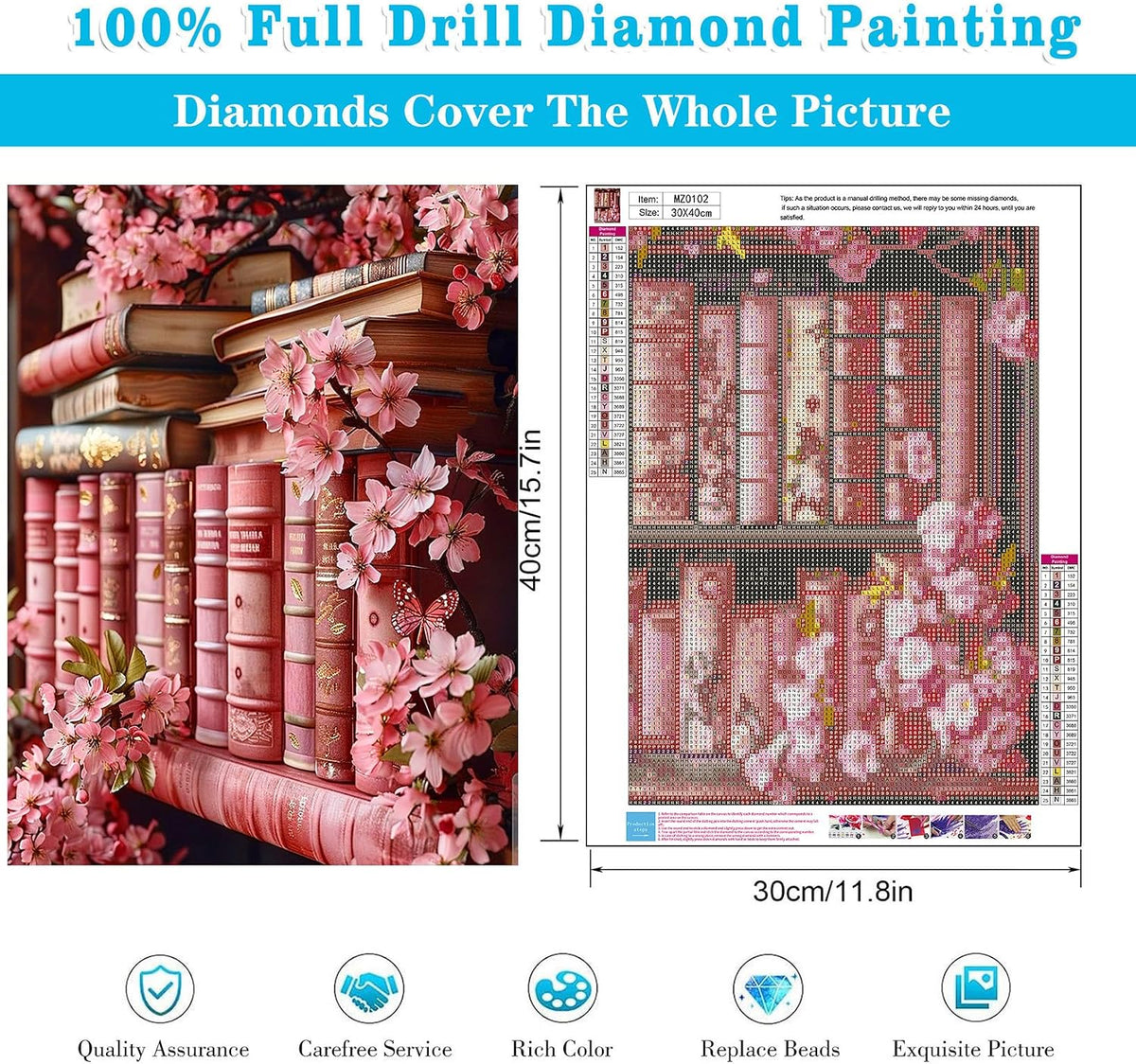 Diamond Art Kits for Adults Pink Bookshelf Diamond Painting Kit 12x16in